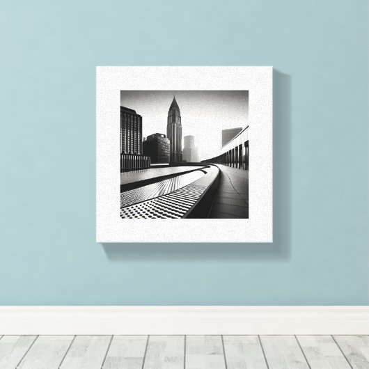 Zwarte en Witte Stad Canvas Afdruk (Insitu (Houten vloer))