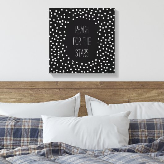 Zwarte en witte sterren canvas afdruk (Insitu (Slaapkamer))