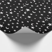 Zwarte en witte sterren en moonen cadeaupapier (Hoek)