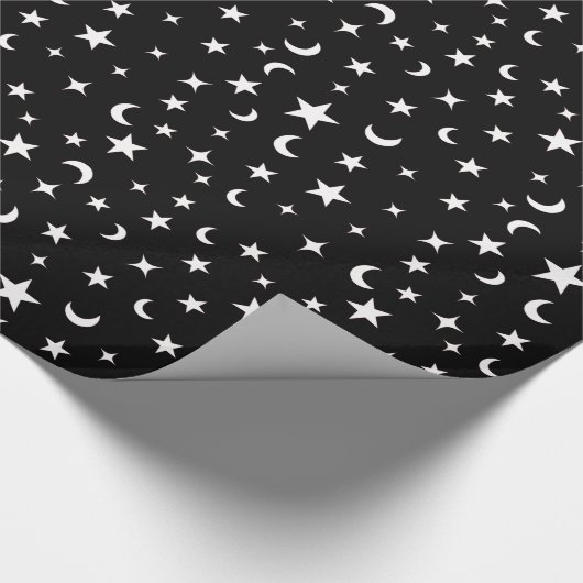 Zwarte en witte sterren en moonen cadeaupapier (Hoek)