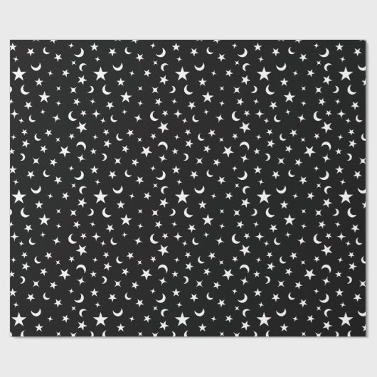 Zwarte en witte sterren en moonen cadeaupapier (Vlak)