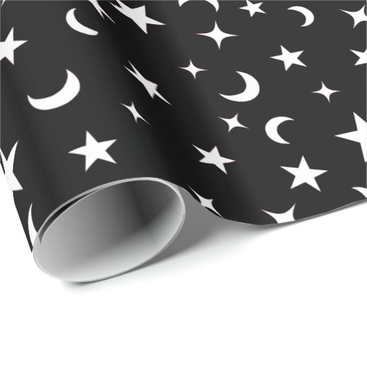 Zwarte en witte sterren en moonen cadeaupapier (Rol Hoek)