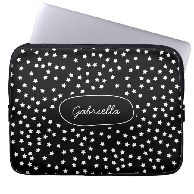 Zwarte en witte sterren laptop sleeve (Voorkant)