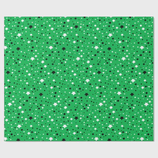 zwarte en witte sterren op groen cadeaupapier (Vlak)