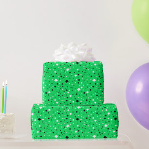 Zwarte en witte sterren op Neon Green Cadeaupapier