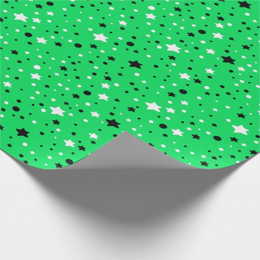 Zwarte en witte sterren op Neon Green Cadeaupapier (Hoek)