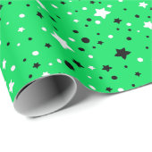 Zwarte en witte sterren op Neon Green Cadeaupapier (Rol Hoek)