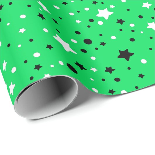 Zwarte en witte sterren op Neon Green Cadeaupapier (Rol Hoek)