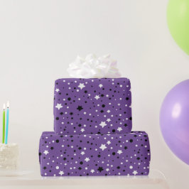 Zwarte en witte sterren op Paars Cadeaupapier