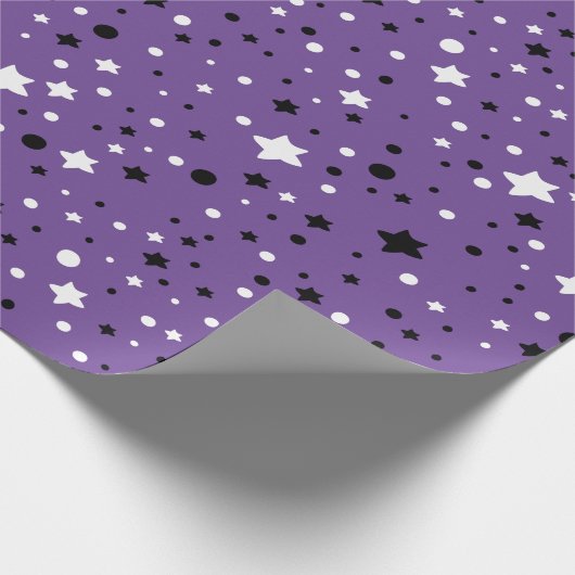 Zwarte en witte sterren op Paars Cadeaupapier (Hoek)