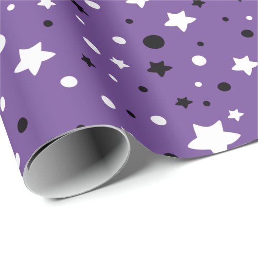 Zwarte en witte sterren op Paars Cadeaupapier (Rol Hoek)