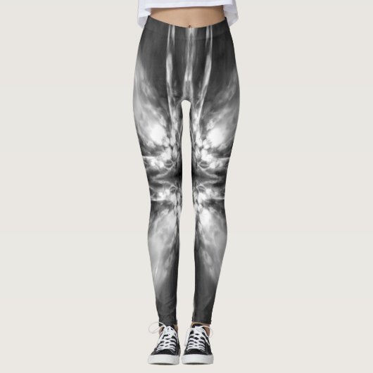 Zwarte en witte sterrenburst leggings (Voorkant)