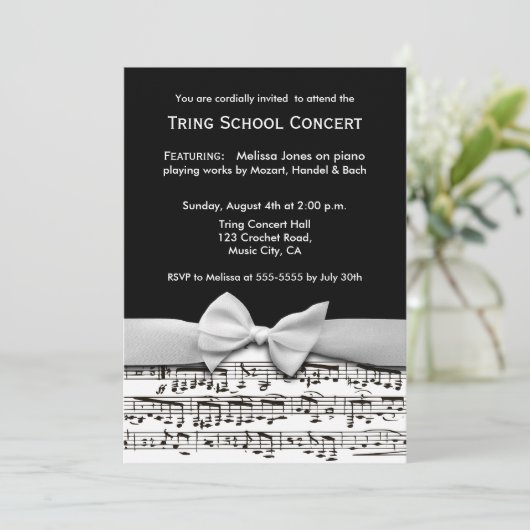 Zwarte en witte, stijlvolle muziekoverweging-uitno kaart (Staand voorkant)