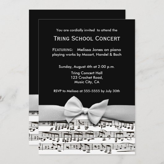 Zwarte en witte, stijlvolle muziekoverweging-uitno kaart (Voorkant / Achterkant)