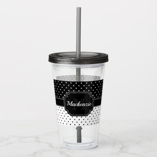 Zwarte en witte Stippen Acryl Drinkbeker (Voorkant)
