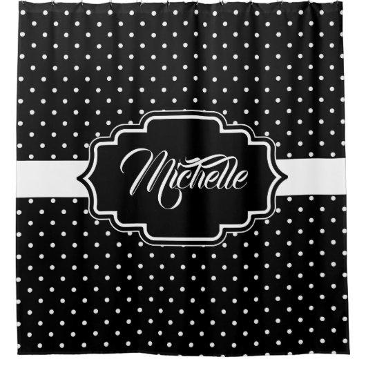 Zwarte en witte Stippen Douchegordijn (Voorkant)