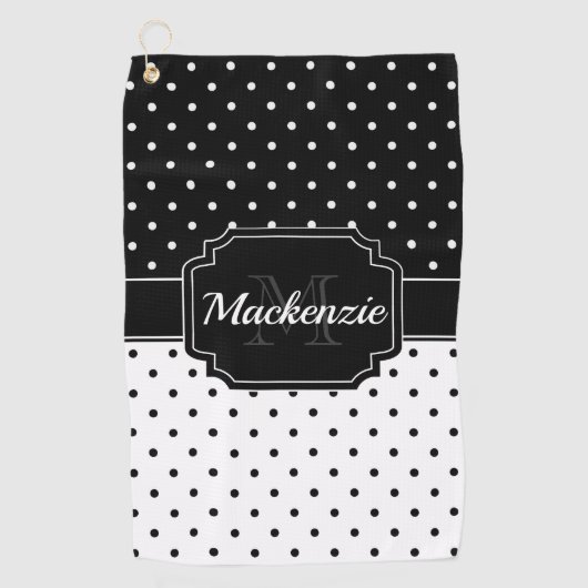 Zwarte en witte Stippen Golfhanddoek (Voorkant)