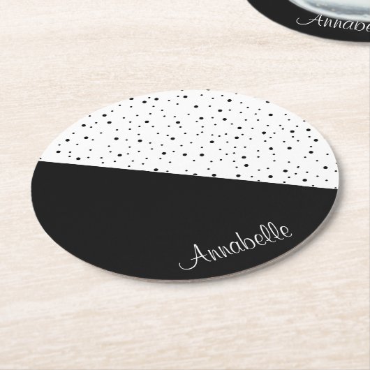 Zwarte en witte Stippen Ronde Kartonnen Onderzetter (Gebogen)