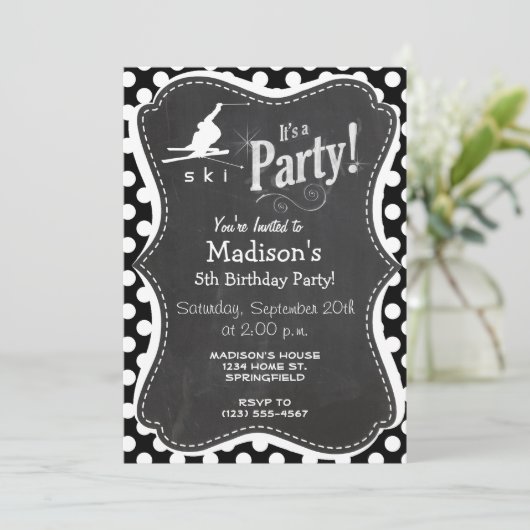 Zwarte en witte stippen; Sneeuwski Kaart (Staand voorkant)