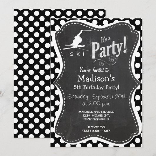 Zwarte en witte stippen; Sneeuwski Kaart (Voorkant / Achterkant)