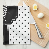 Zwarte en witte Stippen Theedoek (Quarter Fold)