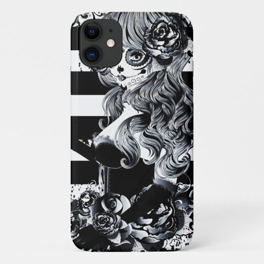 Zwarte en witte streep Dag van de dode suikersched Case-Mate iPhone Case (Achterkant)