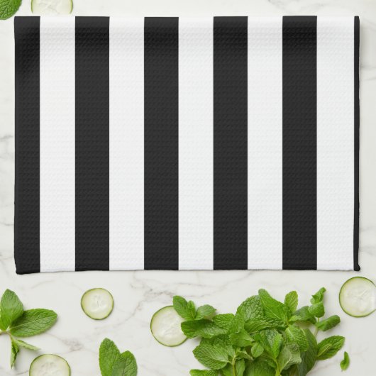 Zwarte en witte streep | Gestreept ontwerp Theedoek (Gevouwen)