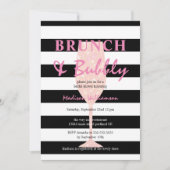 Zwarte en witte streep met roze glitter Champagne Kaart (Voorkant)