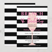 Zwarte en witte streep met roze glitter Champagne Kaart (Voorkant / Achterkant)