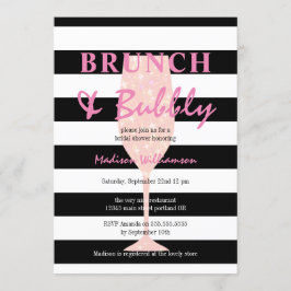 Zwarte en witte streep met roze glitter Champagne Kaart