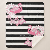 Zwarte en witte streep Paisley roze flamingo's Sherpa Deken (Voorkant)