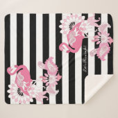 Zwarte en witte streep Paisley roze flamingo's Sherpa Deken (Voorkant (horizontaal))