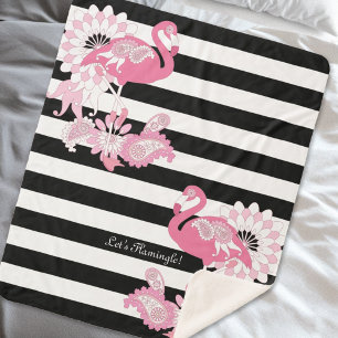Zwarte en witte streep Paisley roze flamingo's Sherpa Deken