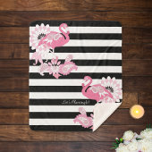 Zwarte en witte streep Paisley roze flamingo's Sherpa Deken