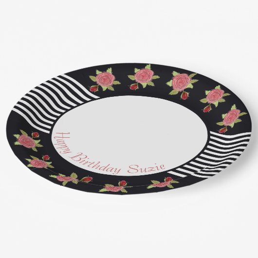 Zwarte en witte streep papieren bordje (Gekanteld)