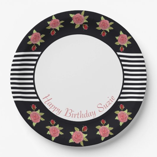 Zwarte en witte streep papieren bordje (Voorkant)