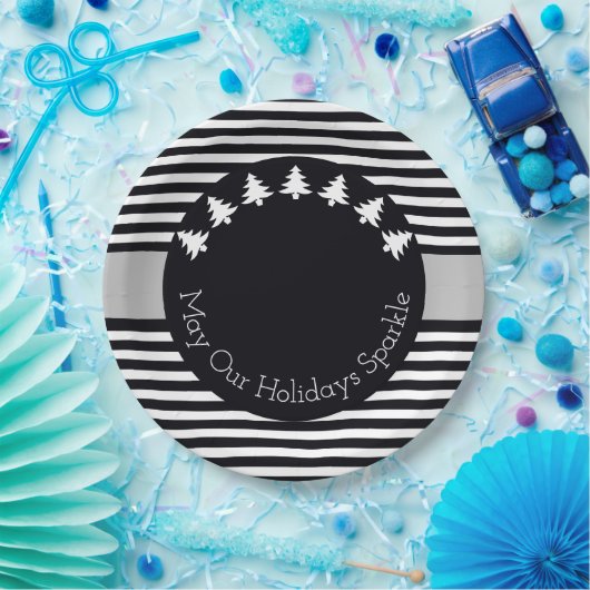 Zwarte en witte streep papieren bordje (Feest)