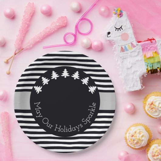 Zwarte en witte streep papieren bordje (Feest)