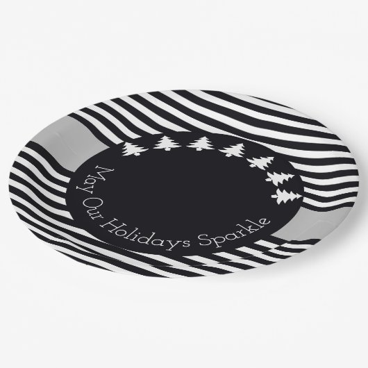 Zwarte en witte streep papieren bordje (Gekanteld)