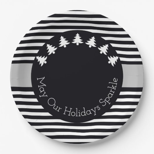Zwarte en witte streep papieren bordje (Voorkant)