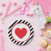 zwarte en witte streep Red Heart Papieren Bordje (Feest)