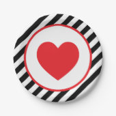 zwarte en witte streep Red Heart Papieren Bordje (Voorkant)