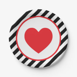 zwarte en witte streep Red Heart Papieren Bordje