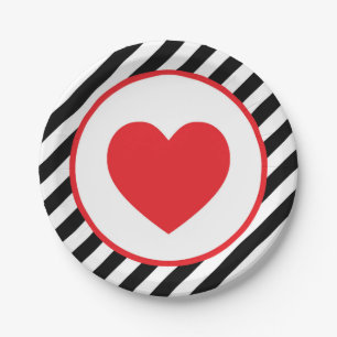 zwarte en witte streep Red Heart Papieren Bordje