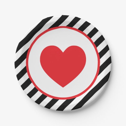 zwarte en witte streep Red Heart Papieren Bordje (Voorkant)