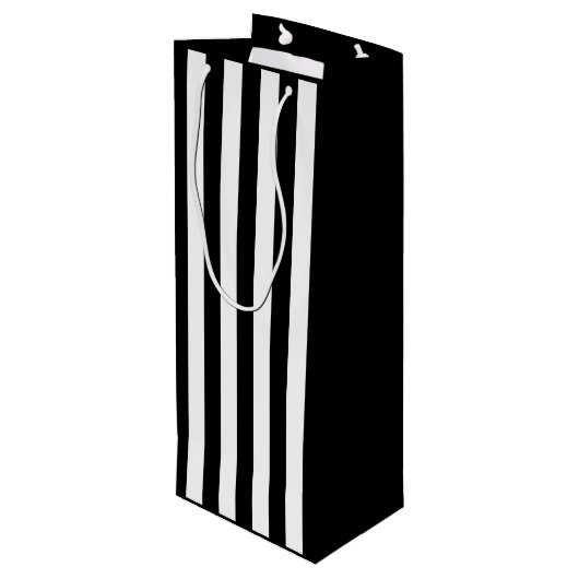 Zwarte en witte streep wijn cadeautas (Achterkant Gekanteld)