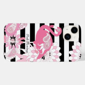 Zwarte en witte strepe roze flamingo Case-Mate iPhone case (Achterkant (horizontaal))