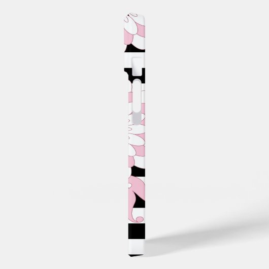 Zwarte en witte strepe roze flamingo Case-Mate iPhone case (Achterkant / Links)