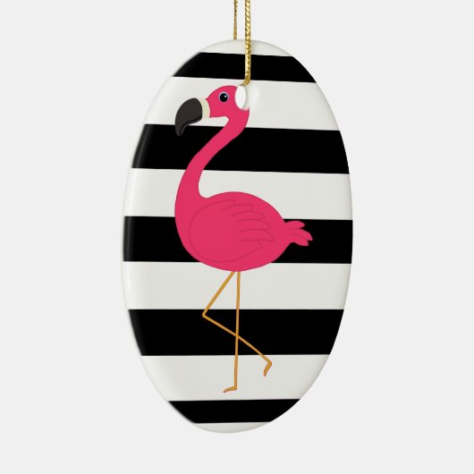 Zwarte en witte strepe roze flamingo keramisch ornament (Rechts)