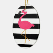 Zwarte en witte strepe roze flamingo keramisch ornament (Links)